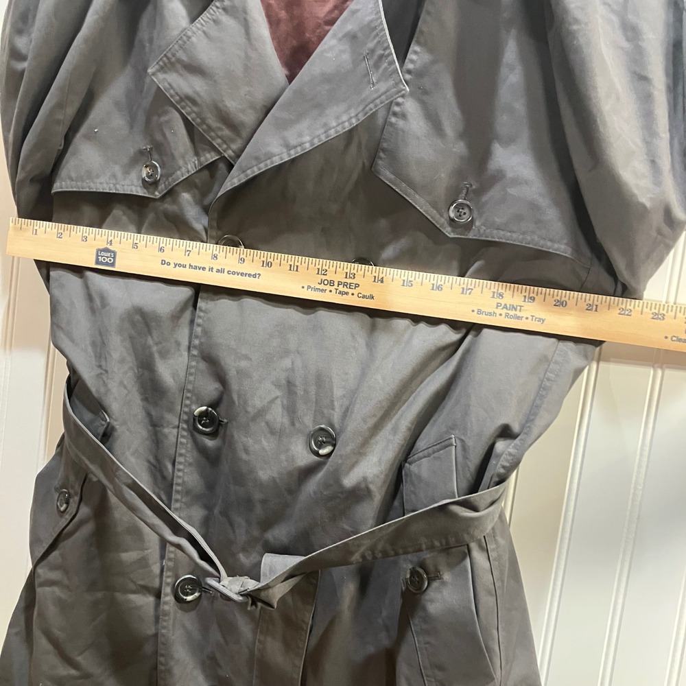 Vintage Towncraft Men's Charcoal Grey Double Breasted Belted Trench Coat 42 Tall - Picture 13 of 16